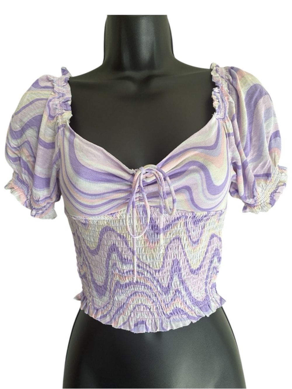 Urban Outfitters Lavender Swirl Smocked Crop Top - Size S